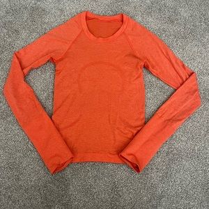 Lululemon race length long sleeve swiftly tech size: 0 color: coral